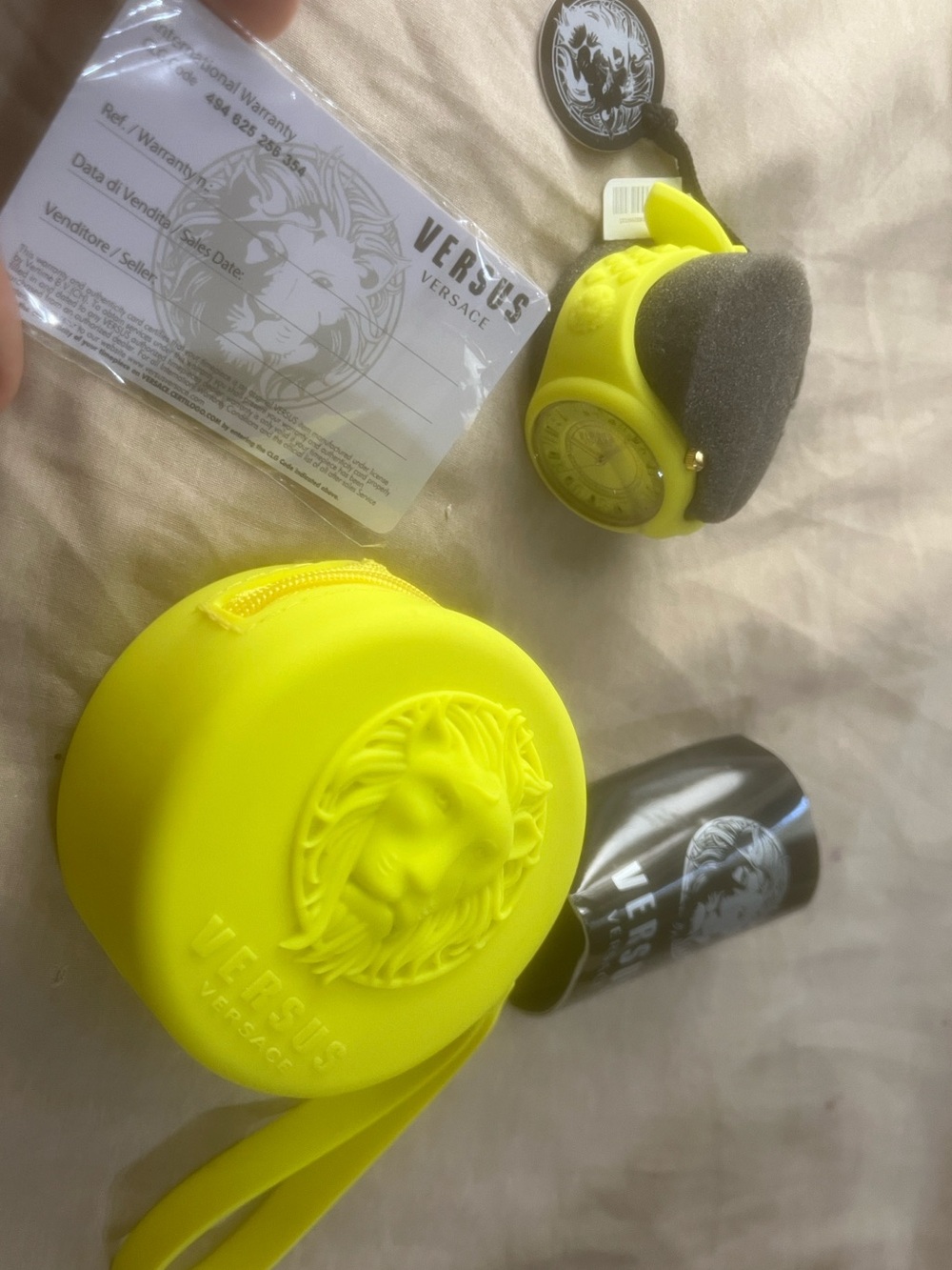 Versace Versus Neon Yellow Watch: Silicone Lion and Zip Case